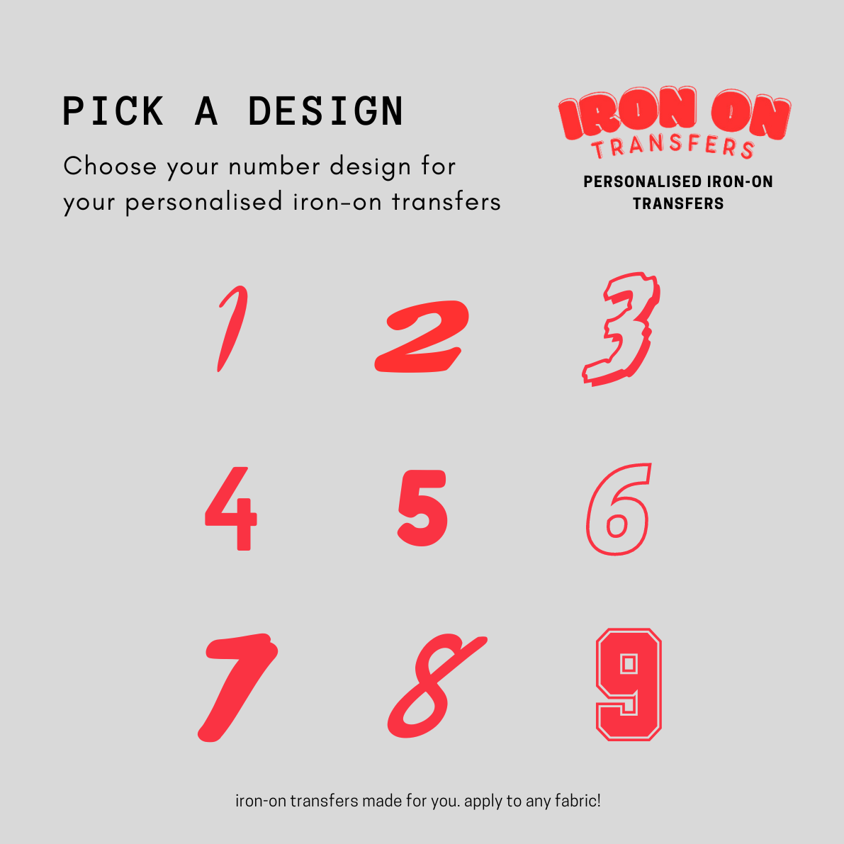 iron on transfers. Personalise your clothes with our wide selection of design options.